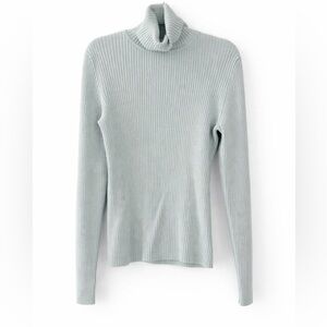 Gap Mint Green Ribbed Turtleneck Sweater L Stretch Cotton Minimalist Clean Girl